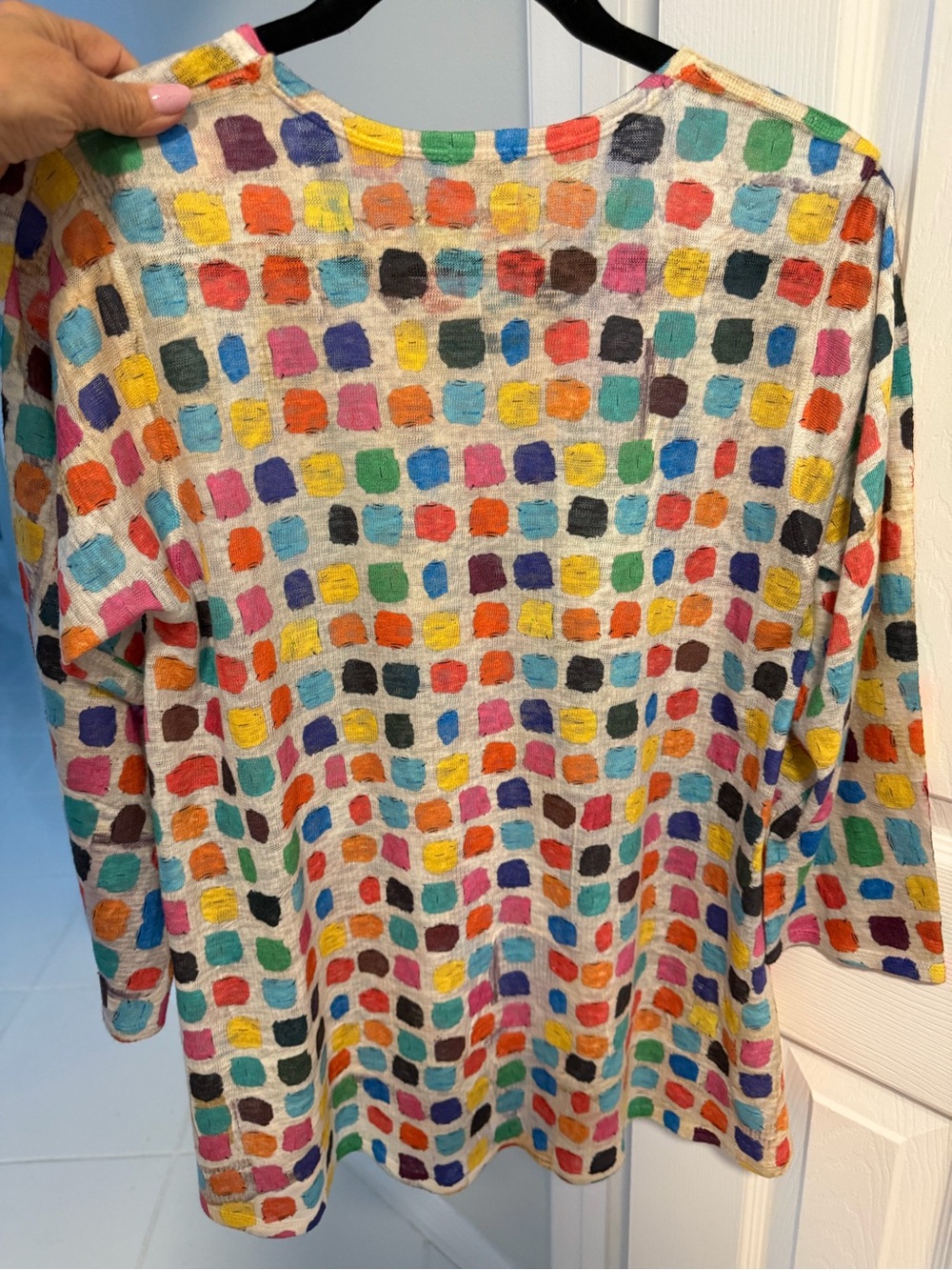 Multicolored Square Print Long Sleeve Top in size medium - Picture 6 of 9